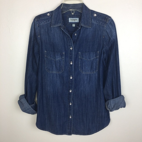 Express Tops - Express Boyfriend Denim Button Down Shirt